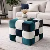Atelier del Sofa - Pouf Patchwork blanc, bleu foncé/Turquoise - 42x42x...
