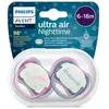 philips avent lot de 2 sucettes ultra air nuit - 6-18 mois - rose