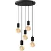 Calex Retro suspension, ronde, 5 lampes, noire