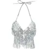 top à franges festival danse sequins argent femme - boland 44572