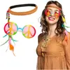 Boland Accessoire déguisement - Hippie - Kit accessoires adulte - Bandeau marron - Lunettes multicolores - 2 pièces