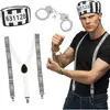 Boland Kit Accessoires Prisonnier   Menottes, Bretelles et Bonnet Rayé