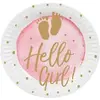 Assiettes en carton "Hello Girl" roses (lot de 10)