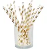 Boland Set de 20 Pailles à Rayures en papier Or et blanc