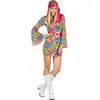 Déguisement Hippie Femme - BOLAND - Flower - Robe, ceinture et bandeau - Bleu, rose et vert