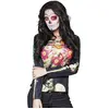 T-shirt Photo Réaliste Fleurs et Os Adul - Squelette - Noir - Adulte - Femme