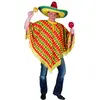 Poncho - GENERIQUE - Mexicain - Adulte - Rayures obliques - Motifs piments et sombreros