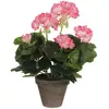 Mica Decorations - Géranium Artificiel Couleur Blanc En Pot Plastique Gris