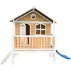 Maisonnette sur pilotis en bois brun/blanc avec toboggan blanc Axi