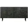 WOOOD Buffet bas 4 portes sculptées en bois et métal noir