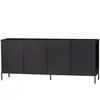 WOOOD Buffet 4 portes en bois massif noir 200cm