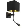 QAZQA Applique moderne noire avec USB et abat-jour carré noir - Zeno
