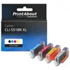 PrintAbout huismerk Inktcartridge CLI-551BK XL 4-kleuren Multipack Hog...