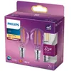 Philips ampoule led Sphérique E14 40W Blanc Chaud Claire, Verre, Lot de 2