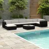 vidaXL Salon de jardin 8 pcs avec coussins Résine tressée Noir
