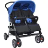 vidaXL Poussette à deux places Acier Bleu et noir