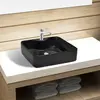 VIDAXL Vasque Carrée à Trou pour Robinet Céramique Noir pour Salle de Bain