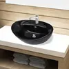 VIDAXL Vasque Ovale à Trou Trop-Plein/robinet Céramique de Salle de Bain Noir