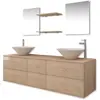 vidaXL Meuble de salle de bain 9 pcs avec lavabo et robinet Beige