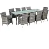 vidaXL Mobilier à dîner de jardin 11pc et coussins Résine tressée Gris