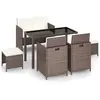 vidaXL Meuble à dîner de jardin 6pcs et coussins Résine tressée Marron