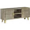 vidaXL Meuble TV Bois solide de manguier Gris avec laiton 110x30x48 cm