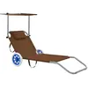 vidaXL Chaise longue pliable avec auvent et roues Acier Taupe