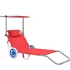 vidaXL Chaise longue pliable avec auvent et roues Acier Rouge