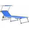 vidaXL Chaise longue pliable avec toit Aluminium et textilène Bleu