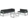 vidaXL Salon de jardin 3 pcs et coussins Aluminium Noir