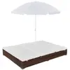 vidaXL Chaise longue d'extérieur avec parasol Résine tressée Marron