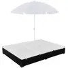 vidaXL Chaise longue d'extérieur avec parasol Résine tressée Noir