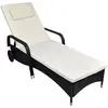 vidaXL Chaise longue avec coussin et roues Résine tressée Noir
