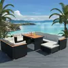 vidaXL Salon de jardin 10 pcs avec coussins Résine tressée Noir