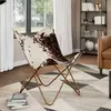 vidaXL Chaise papillon marron et blanc cuir de vache