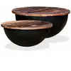 vidaXL Table basse 2 pcs Bois de récupération massif Noir Forme de bol