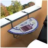 vidaXL Table suspendue de balcon Bleu et blanc Mosaïque
