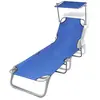 vidaXL Chaise longue pliable avec auvent acier et tissu bleu