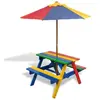 vidaXL Table et bancs de pique-nique avec parasol pour enfants Bois