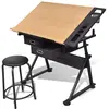 vidaXL Table à dessin inclinable 2 tiroirs et tabouret