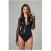 Christine Body Wetlook avec Fermetures Éclair Maddy - Noir