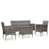 vidaXL Salon de jardin 4 pcs avec coussins Résine tressée Gris