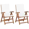 vidaXL Chaises inclinables 2 pcs avec coussins Teck solide Crème
