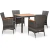 vidaXL Salon de jardin 5 pcs avec coussins Résine tressée Gris