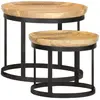 vidaXL Tables d'appoint rondes 2 pcs Bois de manguier solide et acier