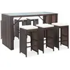 vidaXL Meuble de bar de jardin 7 pcs et coussins Résine tressée Marron