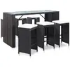 vidaXL Meuble de bar de jardin 7 pcs et coussins Résine tressée Noir