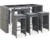 vidaXL Meuble de bar de jardin 7 pcs et coussins Résine tressée Gris