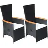 vidaXL Chaise inclinable de jardin 2pc et coussins Résine tressée Noir
