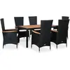 vidaXL Mobilier à dîner d'extérieur 7pcs Résine tressée et acacia Noir